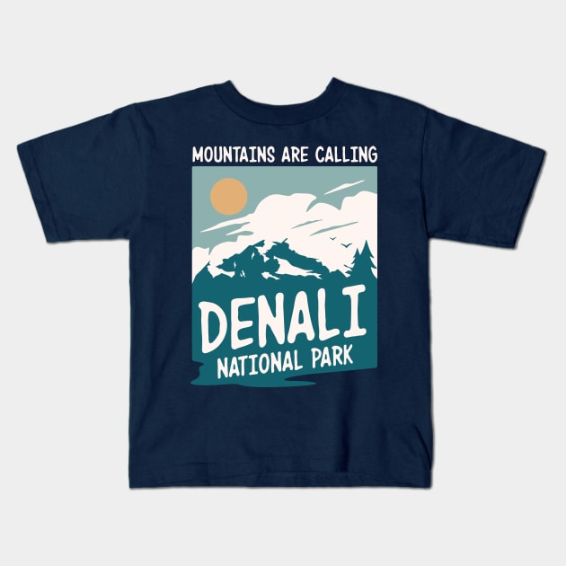 Alaska Denali National Park Retro Vintage Design Kids T-Shirt by Terrybogard97